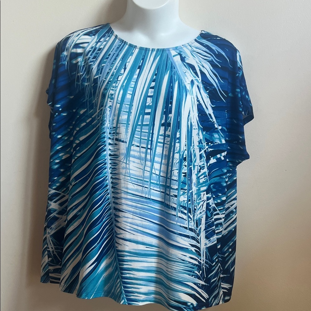 Antthony Tropical Blue Palm Print Blouse